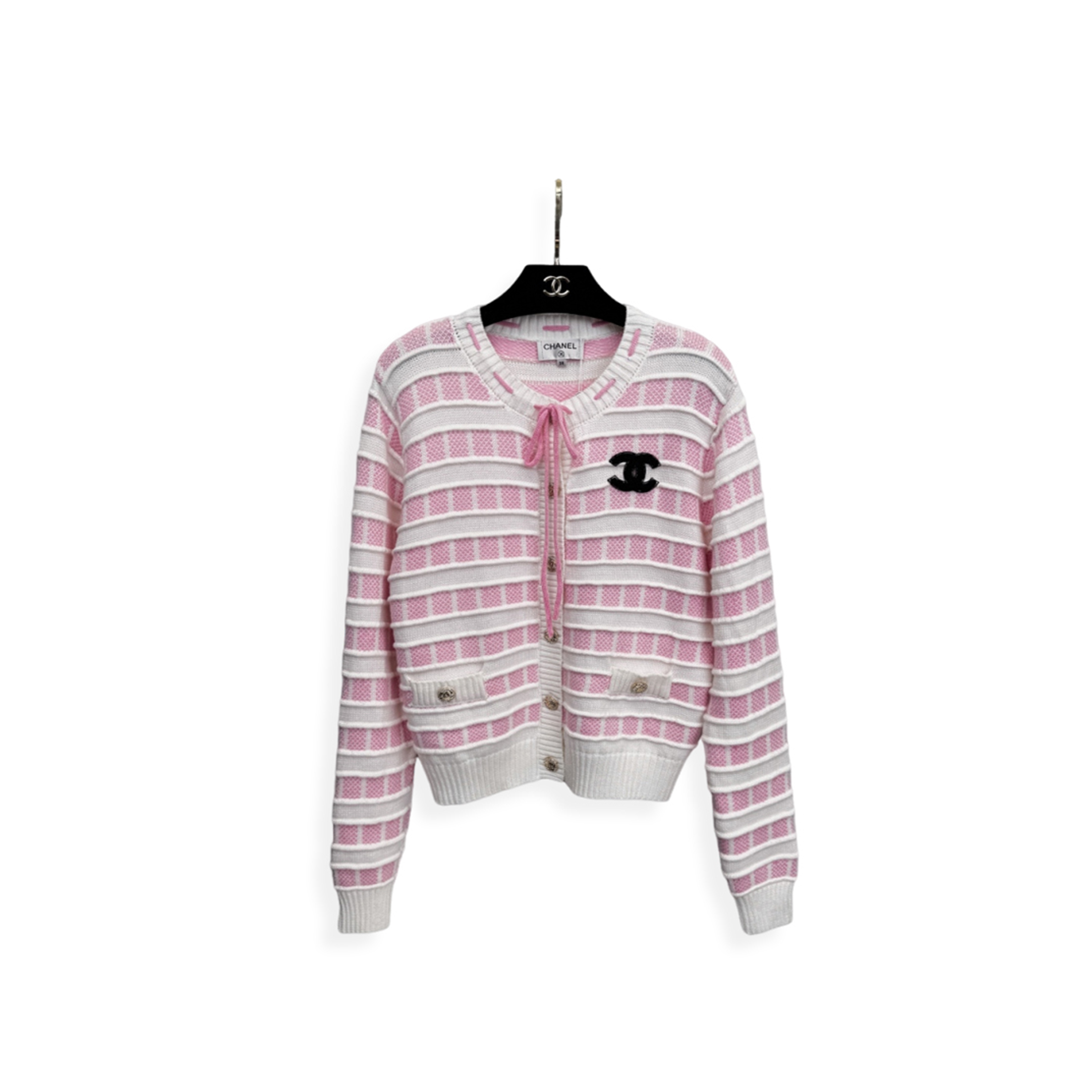 Ch**el white striped cardigan